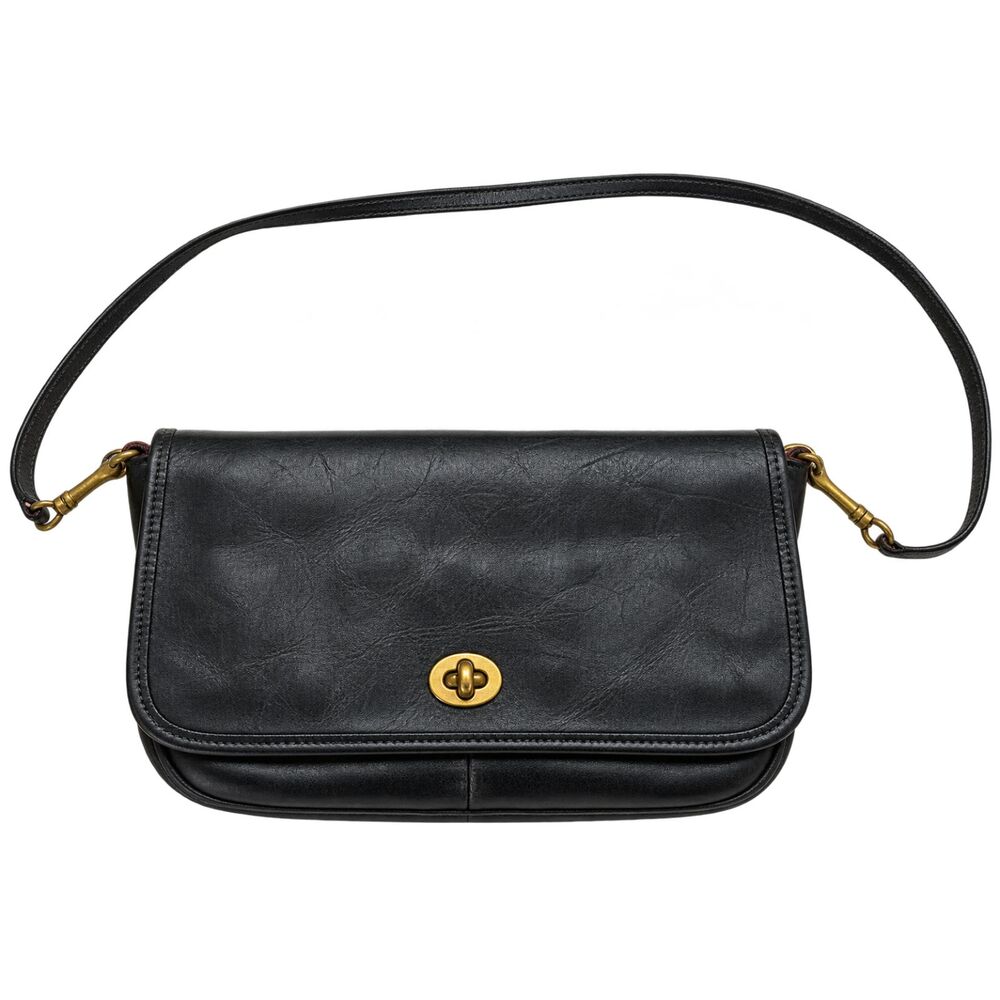 Vintage Coach 9635 Black Leather Convertible Clutch Shoulder Bag